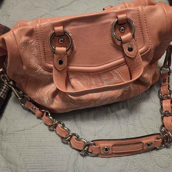 Coach Peach Satchel with Silver Accents - Picture 5 of 12